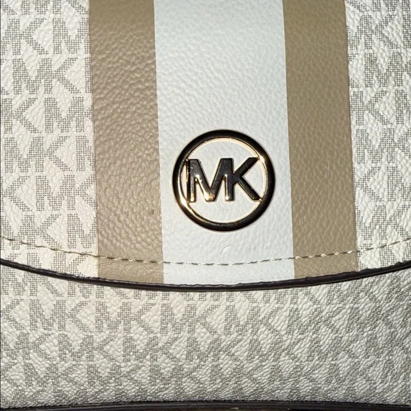 Michael Kors White and Taupe Monogram Crossbody Belt Bag - Picture 6 of 10